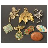 Collection of 8 Vintage Brooches and Scarf Clip Assorted Designs