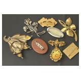 Collection of 8 Vintage Brooches and Scarf Clip Assorted Designs