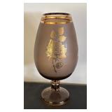 Egermann German Smoked Crystal Vase with Gold Floral Accents