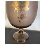Egermann German Smoked Crystal Vase with Gold Floral Accents