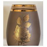 Egermann German Smoked Crystal Vase with Gold Floral Accents