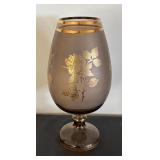 Egermann German Smoked Crystal Vase with Gold Floral Accents