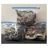 Lot of 3 Bags of Mixed Costume Jewelry Assortments for Repair or Repurpose