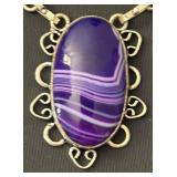 Sterling Silver Necklace with Purple Banded Stones