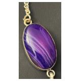 Sterling Silver Necklace with Purple Banded Stones