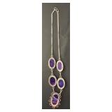 Sterling Silver Necklace with Purple Banded Stones