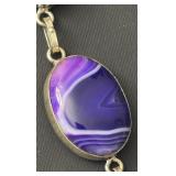 Sterling Silver Necklace with Purple Banded Stones