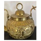Vintage Embossed Brass Teapot with Ornate Handle