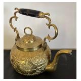 Vintage Embossed Brass Teapot with Ornate Handle