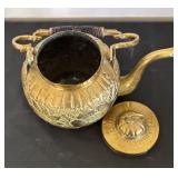 Vintage Embossed Brass Teapot with Ornate Handle
