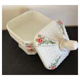 Consolidated Glass Milk Glass Candy Dish with Lid and Hand-Painted Floral Design