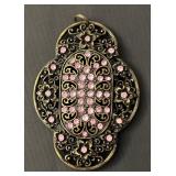 Vintage Ornate Pendant with Pink Rhinestones
