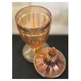Vintage Jeanette Iridescent Marigold Glass Lidded Candy Dish