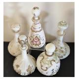 Set of 5 Vintage Victorian Painted Glass Decanters