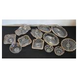 Collection of Crystal Dishes with Gold Accents
