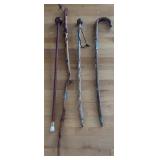 Set of 4 Vintage Hiking and Walking Sticks with Souvenir Badges