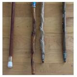 Set of 4 Vintage Hiking and Walking Sticks with Souvenir Badges