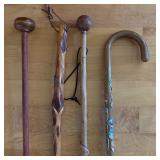 Set of 4 Vintage Hiking and Walking Sticks with Souvenir Badges