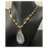 Gold Plated Necklace Chain and Agate Geode Pendant