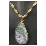 Gold Plated Necklace Chain and Agate Geode Pendant