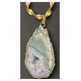 Gold Plated Necklace Chain and Agate Geode Pendant