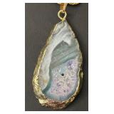 Gold Plated Necklace Chain and Agate Geode Pendant