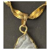 Gold Plated Necklace Chain and Agate Geode Pendant