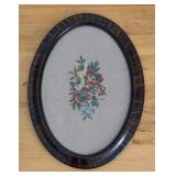 Framed Floral Needlepoint Artwork in Oval Frame