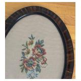 Framed Floral Needlepoint Artwork in Oval Frame