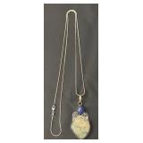 Sterling Silver Necklace with Green and Blue Stone Pendant