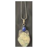 Sterling Silver Necklace with Green and Blue Stone Pendant
