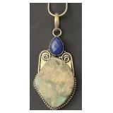 Sterling Silver Necklace with Green and Blue Stone Pendant