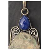 Sterling Silver Necklace with Green and Blue Stone Pendant