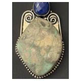 Sterling Silver Necklace with Green and Blue Stone Pendant