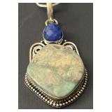 Sterling Silver Necklace with Green and Blue Stone Pendant