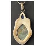 Sterling Silver Necklace with Green and Blue Stone Pendant