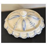 Vintage Ceramic Covered Dish with Blue Accents and Insert