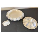 Vintage Ceramic Covered Dish with Blue Accents and Insert