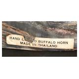 Hand Carved Buffalo Horn Bird Sculpture from Thailand