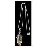 Sterling Silver Necklace with Multi-Stone Artistic Pendant