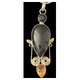Sterling Silver Necklace with Multi-Stone Artistic Pendant