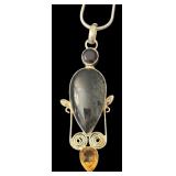 Sterling Silver Necklace with Multi-Stone Artistic Pendant