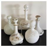 Set of 5 Vintage Victorian Milk Glass Decanters / Dresser Bottles