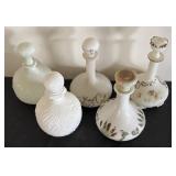 Set of 5 Vintage Victorian Milk Glass Decanters / Dresser Bottles