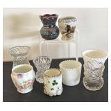 Set of 8 Vintage Toothpick Holders Assorted Glass and Porcelain Designs
