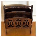Wooden Magazine Rack with Carved Design and Handle