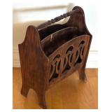 Wooden Magazine Rack with Carved Design and Handle