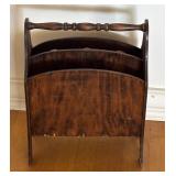 Wooden Magazine Rack with Carved Design and Handle