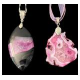 Set of 2 Egg Pendant Necklaces with Sterling Silver and Ribbon Chains