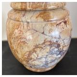 Polished Stone Lidded Jar with Marble Pattern